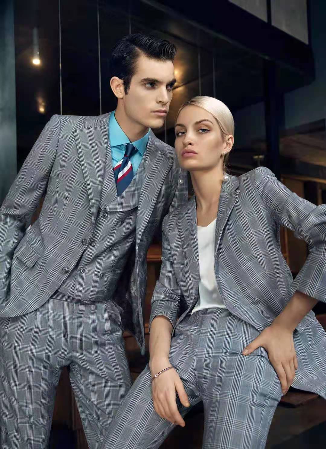 女士主持人禮服西裝職業(yè)裝彩色西裝淺藍(lán)色